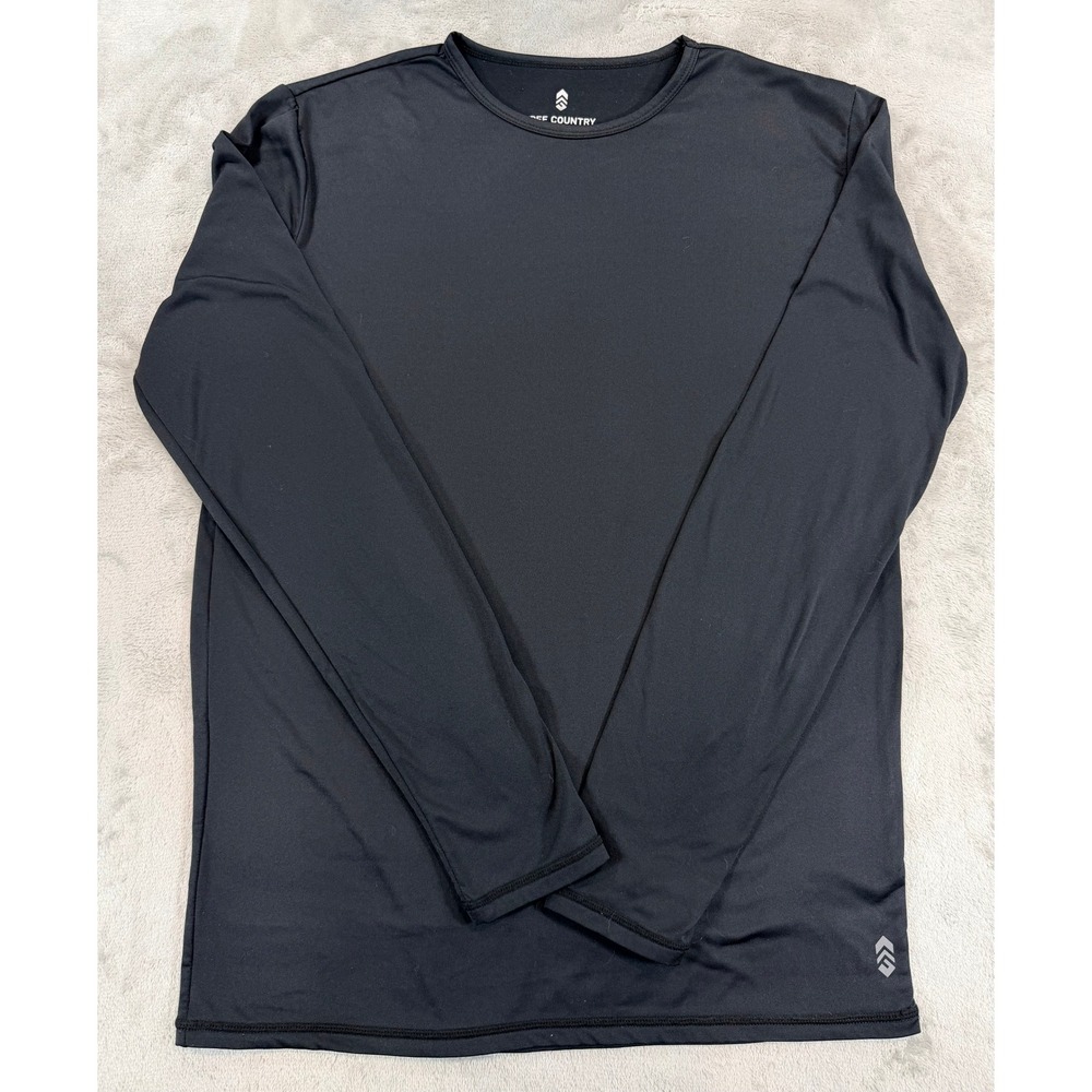 Free Country Mens Long Sleeve‎ Performance Shirt Athletic Base Layer Black Small